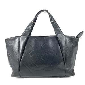 CHANEL Black Leather Logo Tote Bag